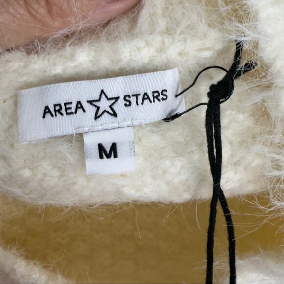 Area Stars Sweater Mock Neck Ivory Textured Faux Fur Fringe Cropped Glam M NEW - Picture 9 of 15